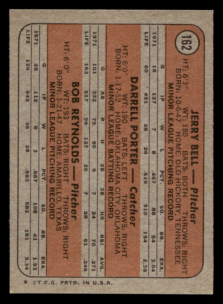 1972 Topps #162 Jerry Bell/Darrell Porter/Bob Reynolds Brewers Rookies Ex-Mint RC Rookie  ID: 441652