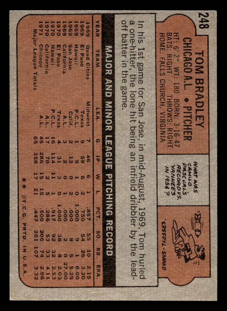 1972 Topps #248 Tom Bradley Ex-Mint  ID: 441875