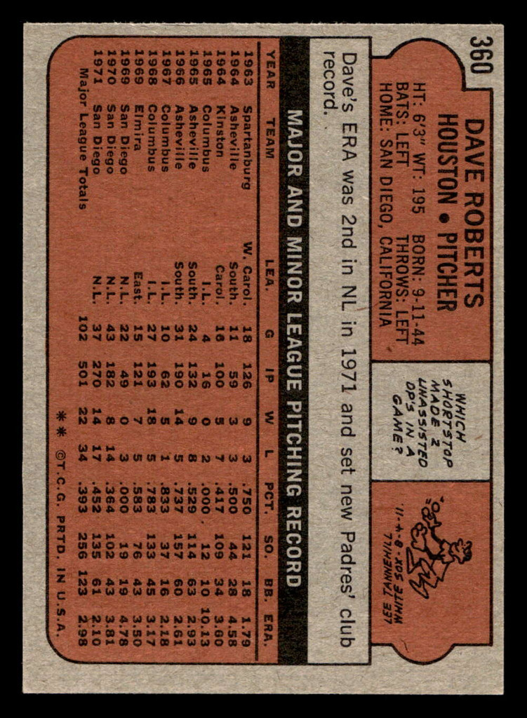 1972 Topps #360 Dave Roberts Ex-Mint  ID: 442456