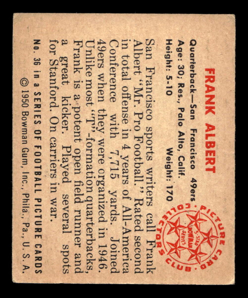 1950 Bowman #36 Frankie Albert VG-EX RC Rookie miscut 