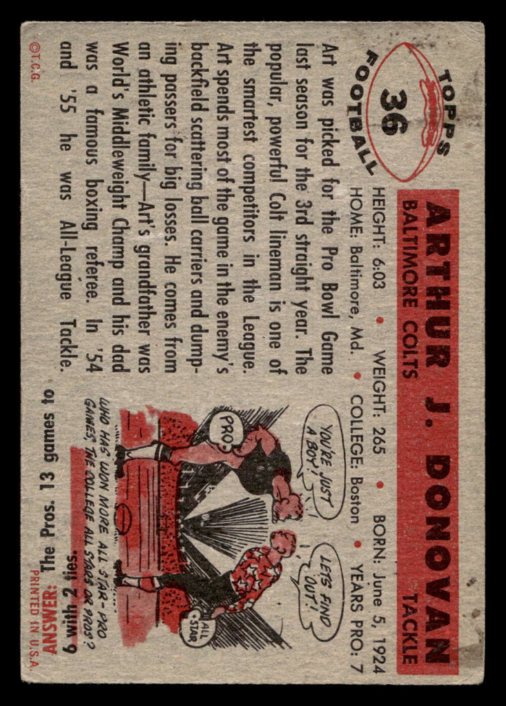 1956 Topps #36 Art Donovan G-VG  ID: 443476