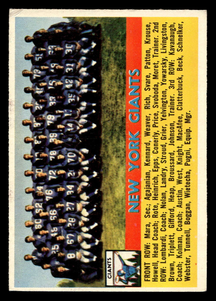 1956 Topps #113 Giants Team Very Good  ID: 443563