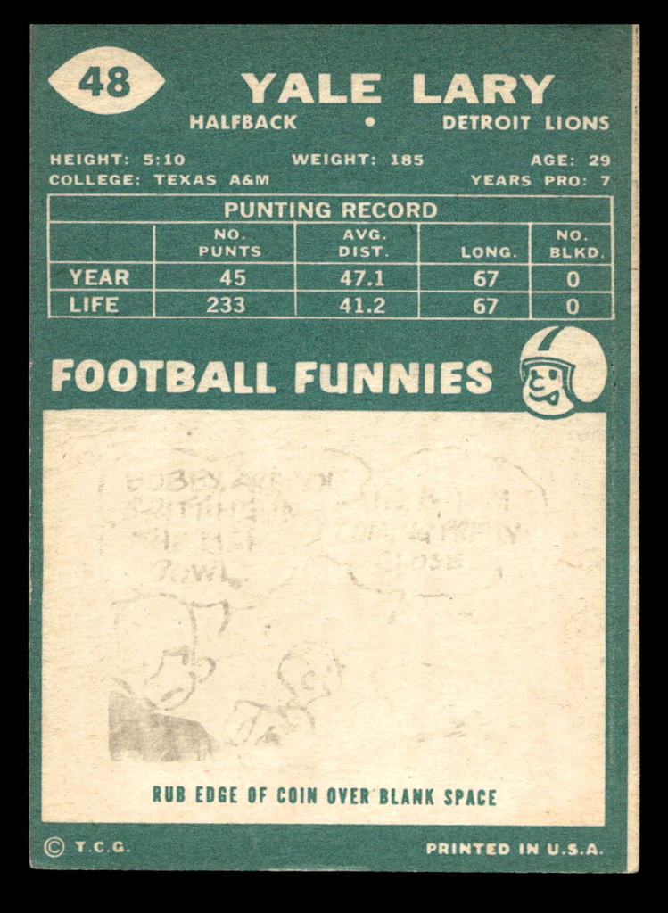 1960 Topps #48 Yale Lary Excellent+  ID: 444956