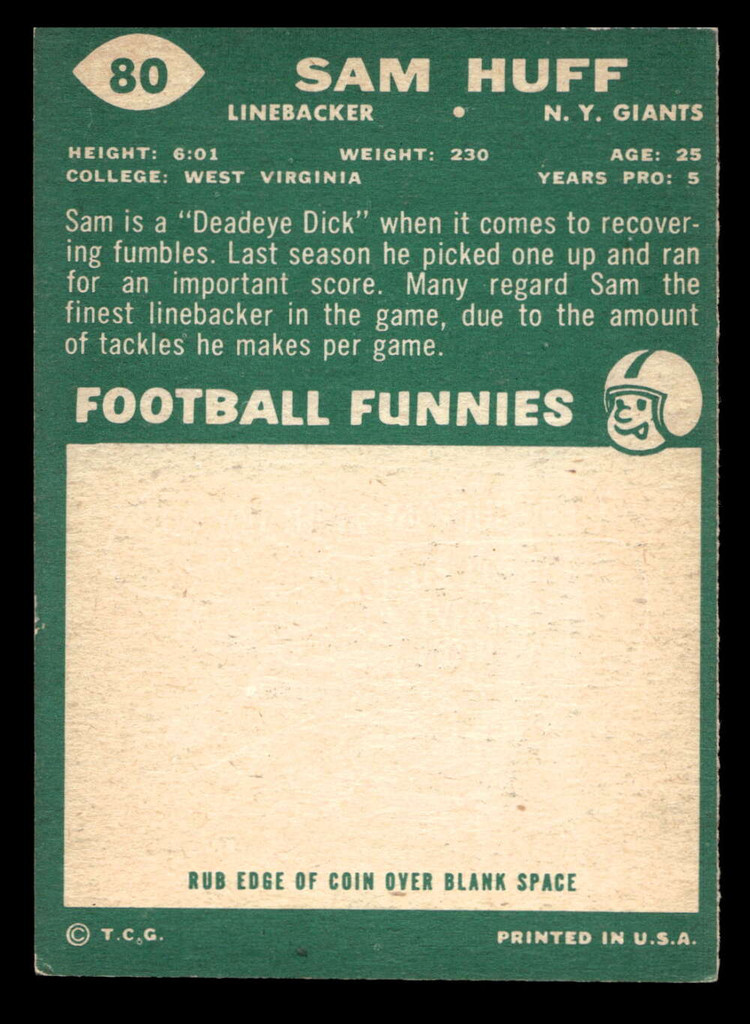 1960 Topps #80 Sam Huff Ex-Mint  ID: 444986