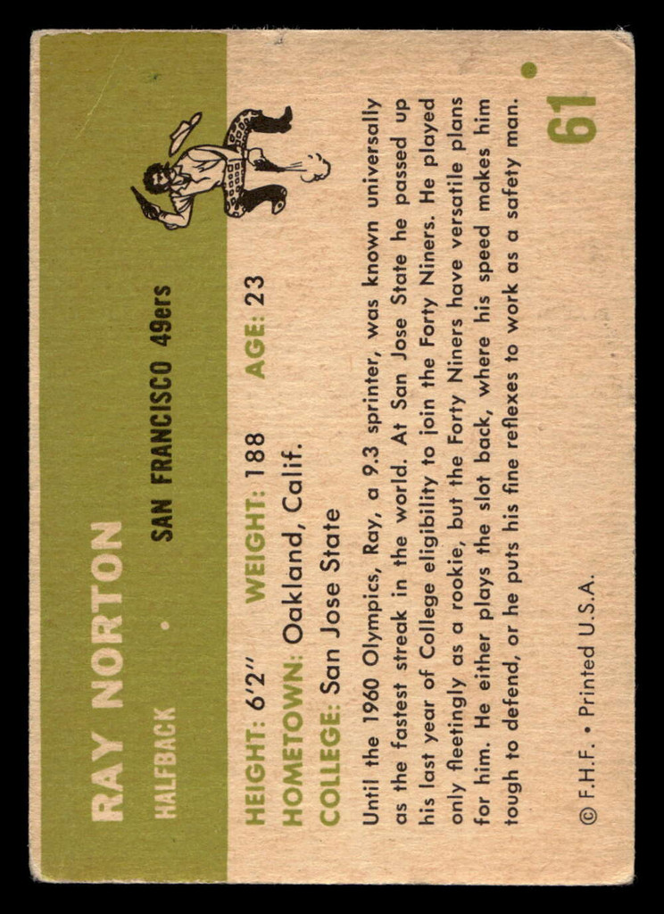 1961 Fleer #61 Ray Norton Very Good RC Rookie  ID: 445172