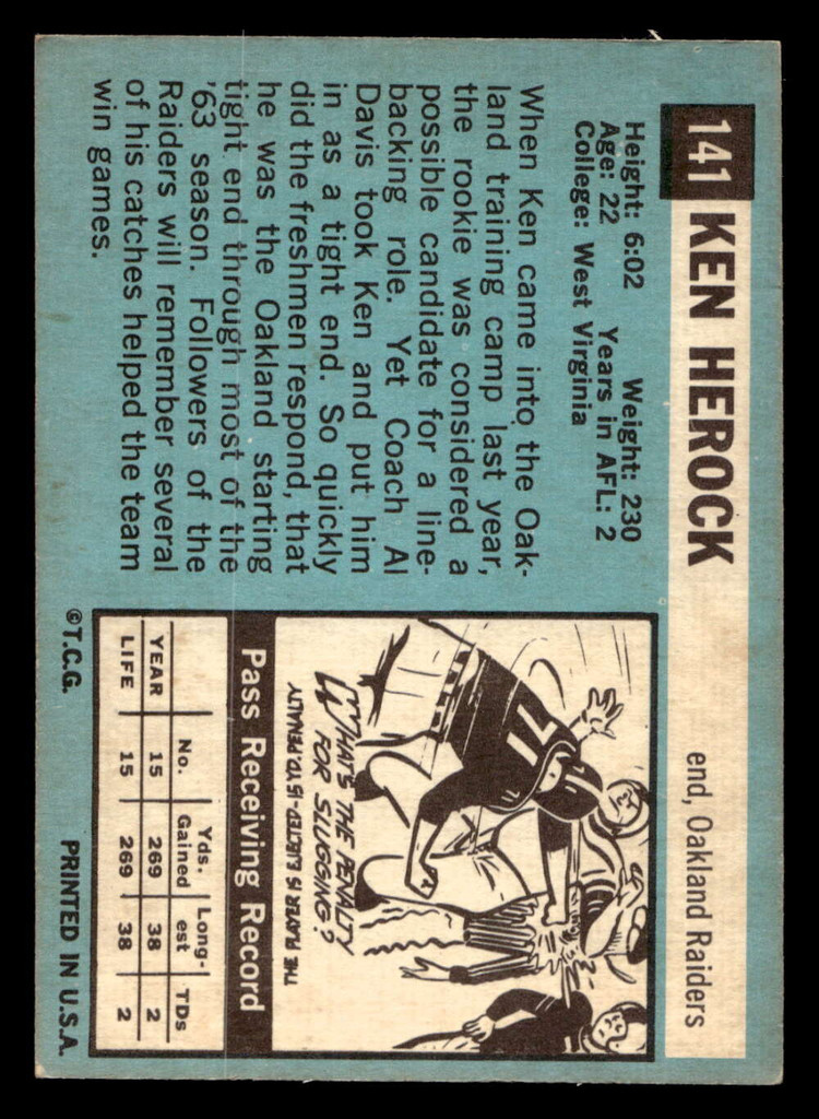 1964 Topps #141 Ken Herock Excellent  ID: 445514