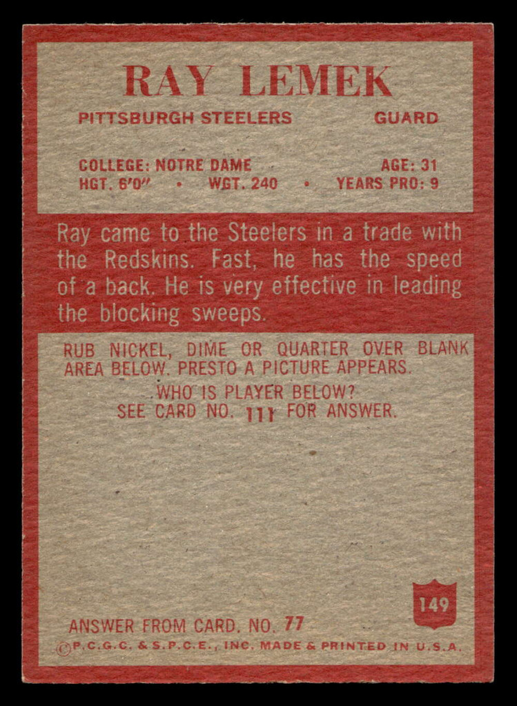 1965 Philadelphia #149 Ray Lemek Ex-Mint  ID: 446122