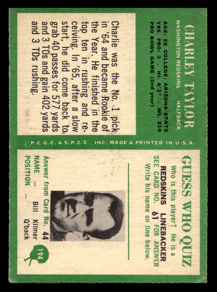 1966 Philadelphia #194 Charley Taylor Excellent 
