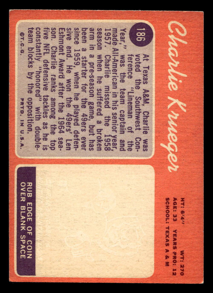 1970 Topps #186 Charlie Krueger Excellent+  ID: 447611