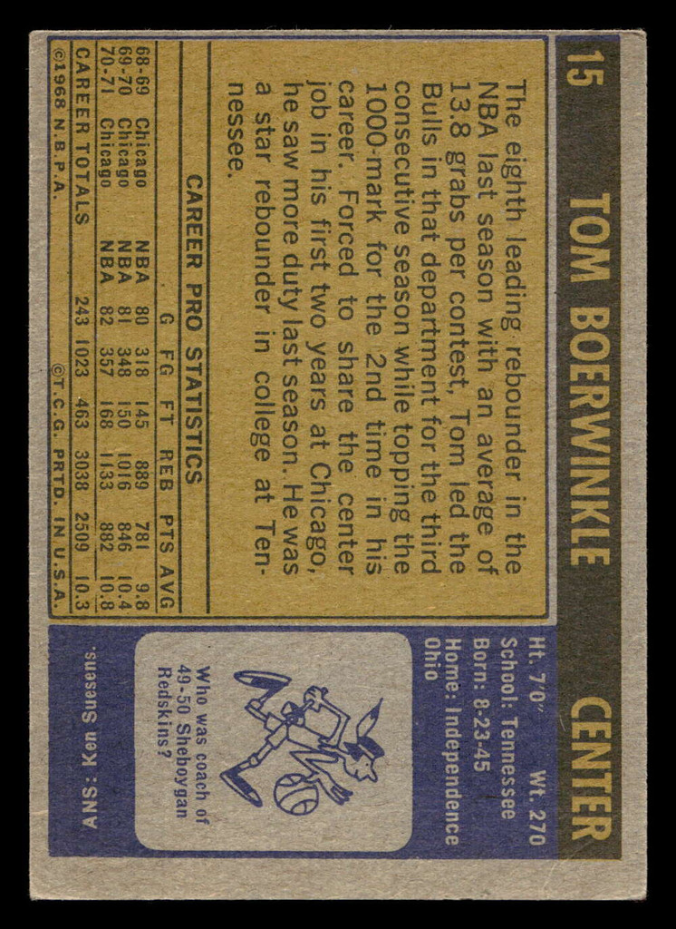 1971-72 Topps #15 Tom Boerwinkle DP VG-EX 