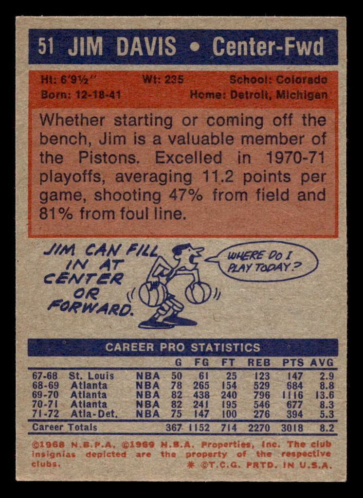 1972-73 Topps #51 Jim Davis Ex-Mint  ID: 448889
