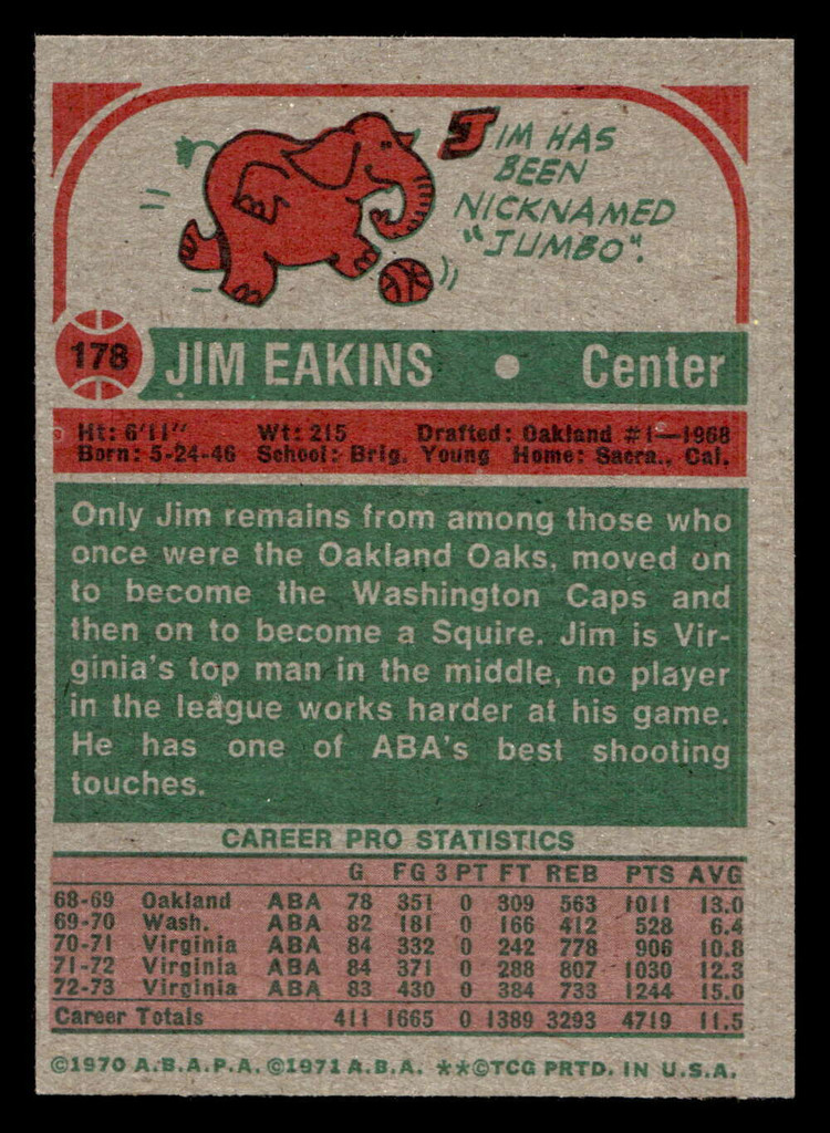 1973-74 Topps #178 Jim Eakins Near Mint+  ID: 449695