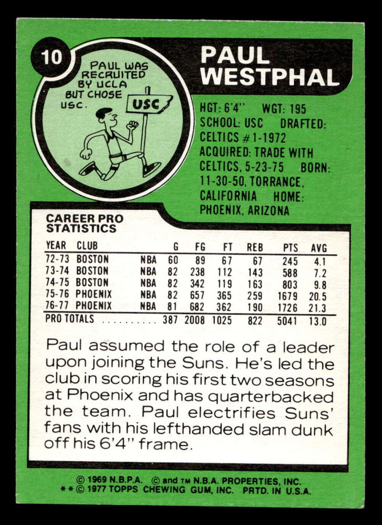 1977-78 Topps #10 Paul Westphal Ex-Mint 