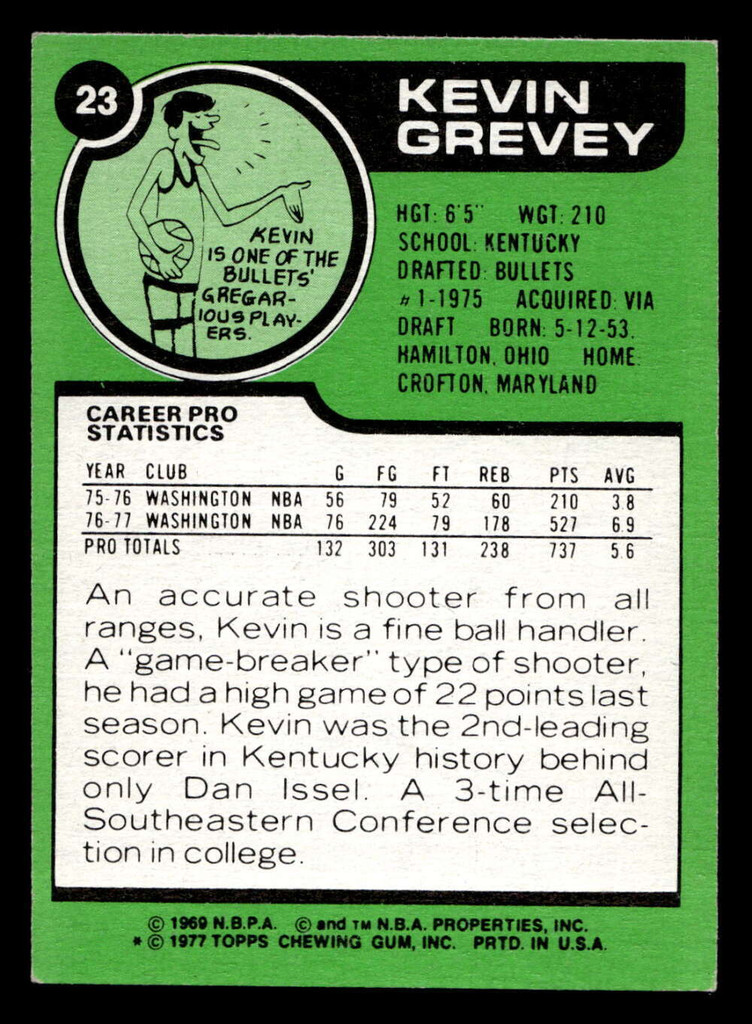 1977-78 Topps #23 Kevin Grevey Near Mint RC Rookie  ID: 450968