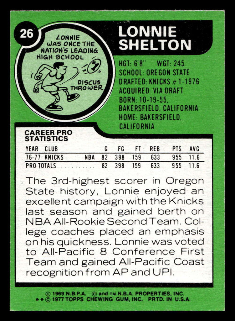 1977-78 Topps #26 Lonnie Shelton Near Mint+ RC Rookie  ID: 450978