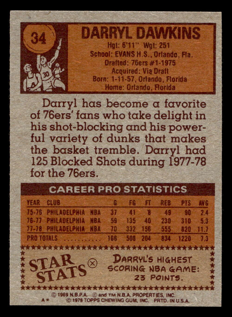 1978-79 Topps #34 Darryl Dawkins Near Mint 