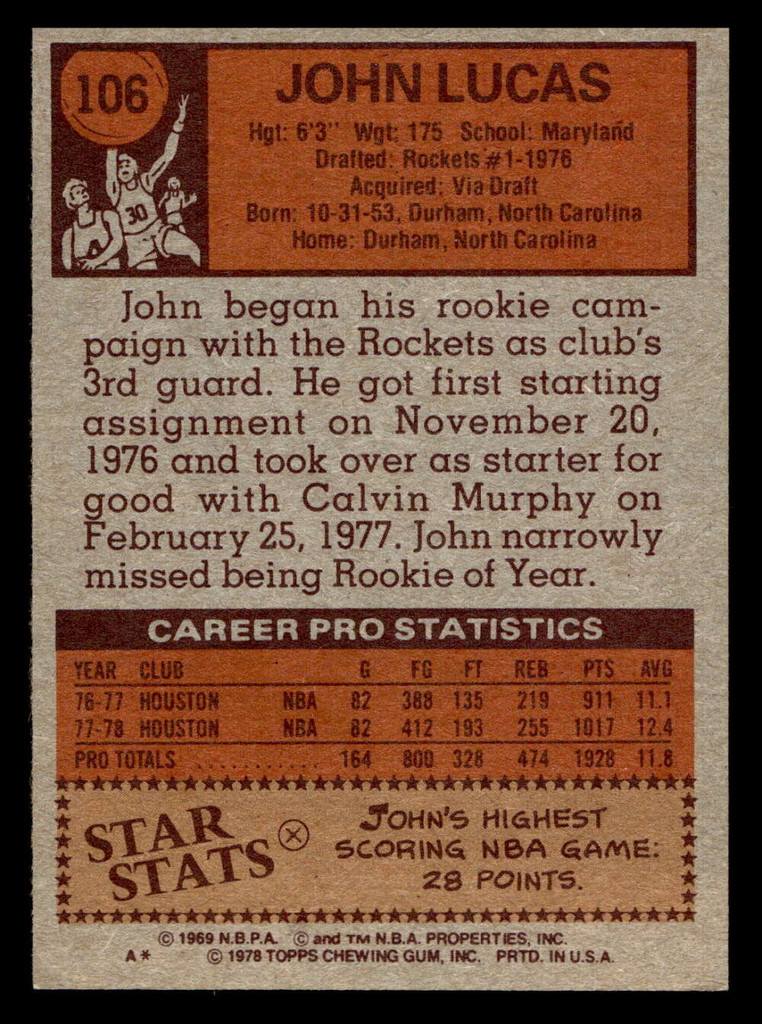 1978-79 Topps #106 John Lucas Ex-Mint 