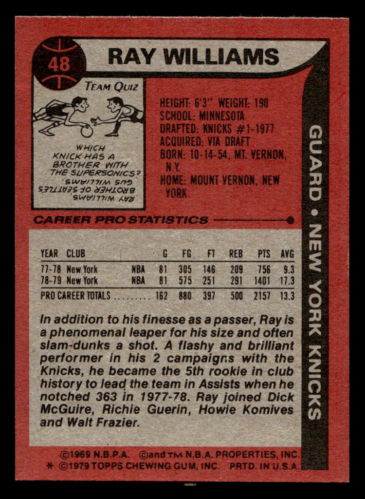 1979-80 Topps #48 Ray Williams Near Mint  ID: 451849