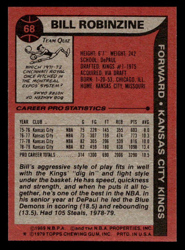 1979-80 Topps #68 Bill Robinzine Near Mint+  ID: 451909
