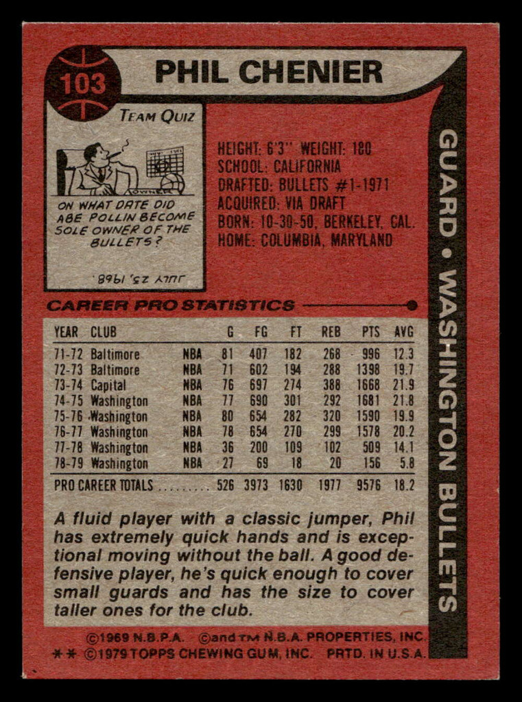 1979-80 Topps #103 Phil Chenier Ex-Mint  ID: 452004