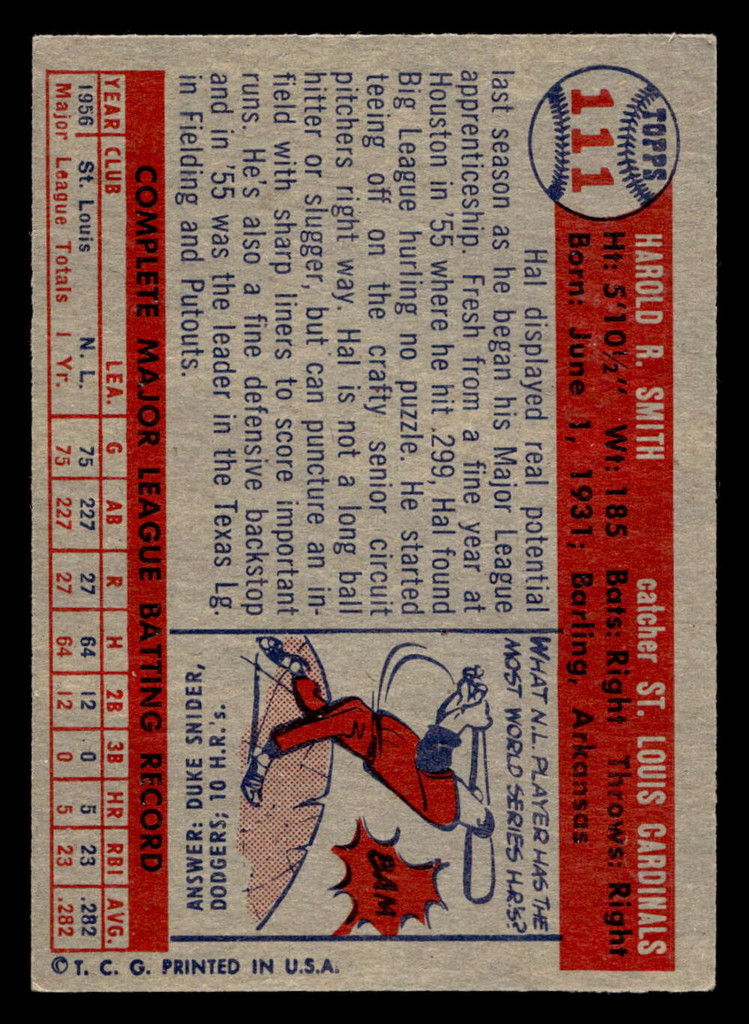 1957 Topps #111 Hal Smith Excellent+  ID: 453371