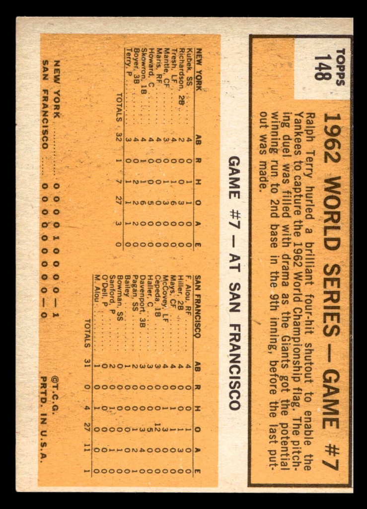 1963 Topps #148 World Series Game 7 Yanks Celebrate as Terry Wins Excellent  ID: 453987