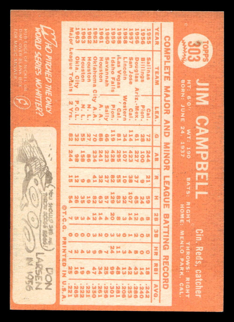 1964 Topps #303 Jim Campbell Near Mint  ID: 455664