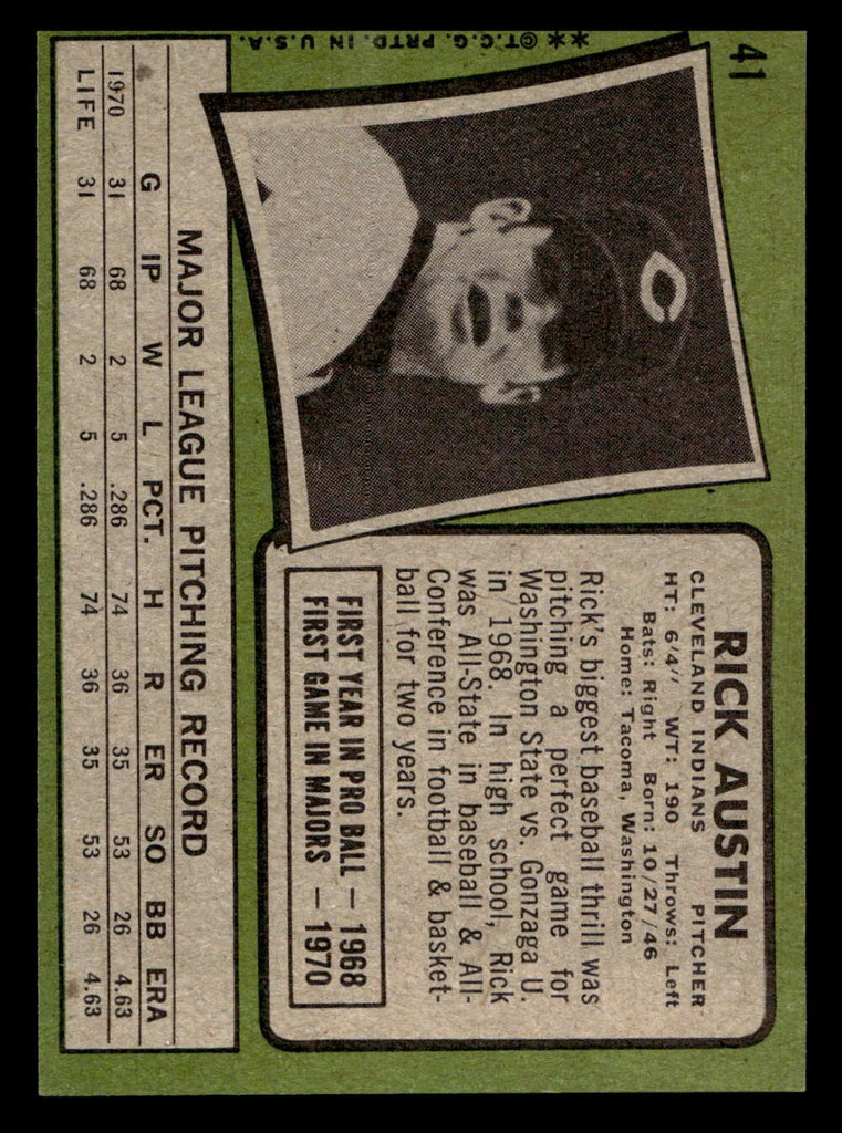 1971 Topps #41 Rick Austin Ex-Mint RC Rookie  ID: 456188