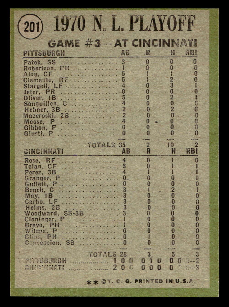 1971 Topps #201 Game #3 NL Playoffs Cline Scores Winning Run! Ex-Mint  ID: 456835