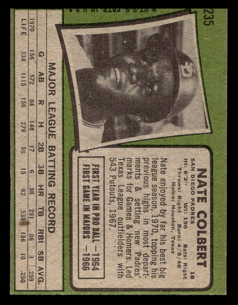 1971 Topps #235 Nate Colbert Ex-Mint  ID: 456967