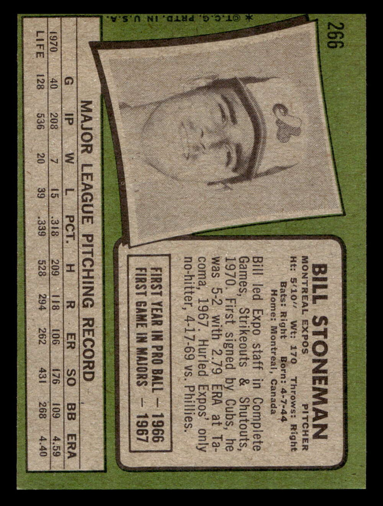 1971 Topps #266 Bill Stoneman Near Mint+  ID: 457091