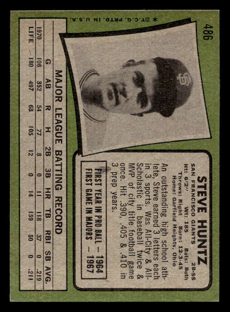 1971 Topps #486 Steve Huntz Ex-Mint  ID: 457992