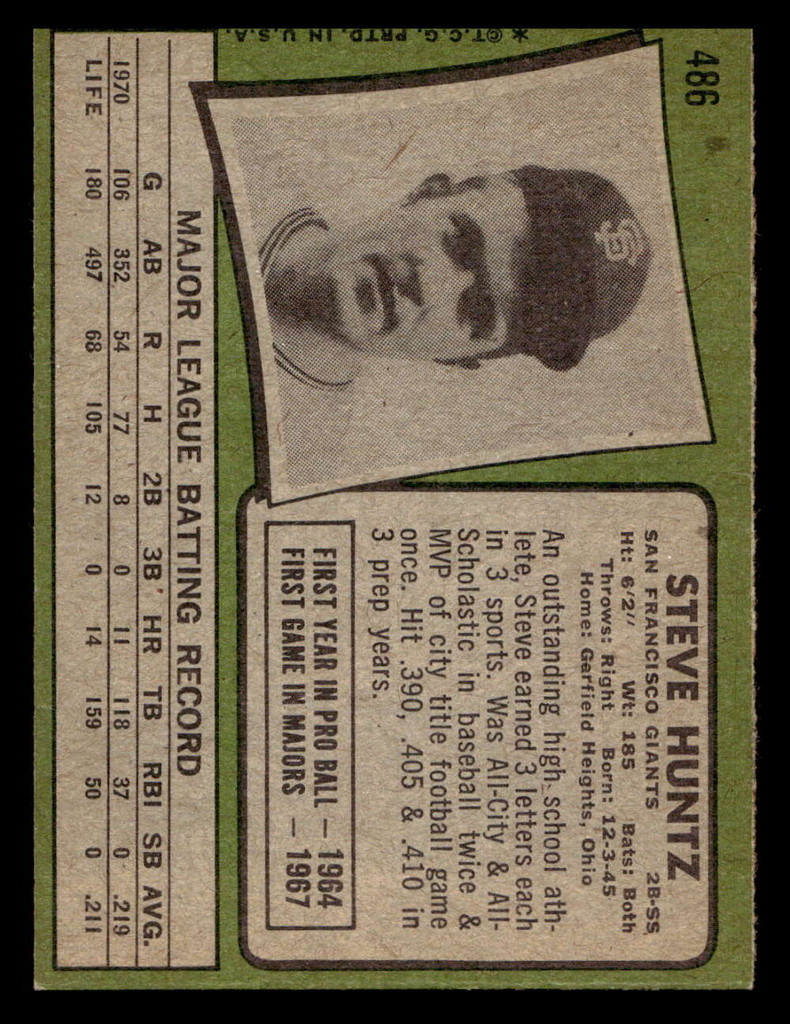 1971 Topps #486 Steve Huntz Ex-Mint  ID: 457993