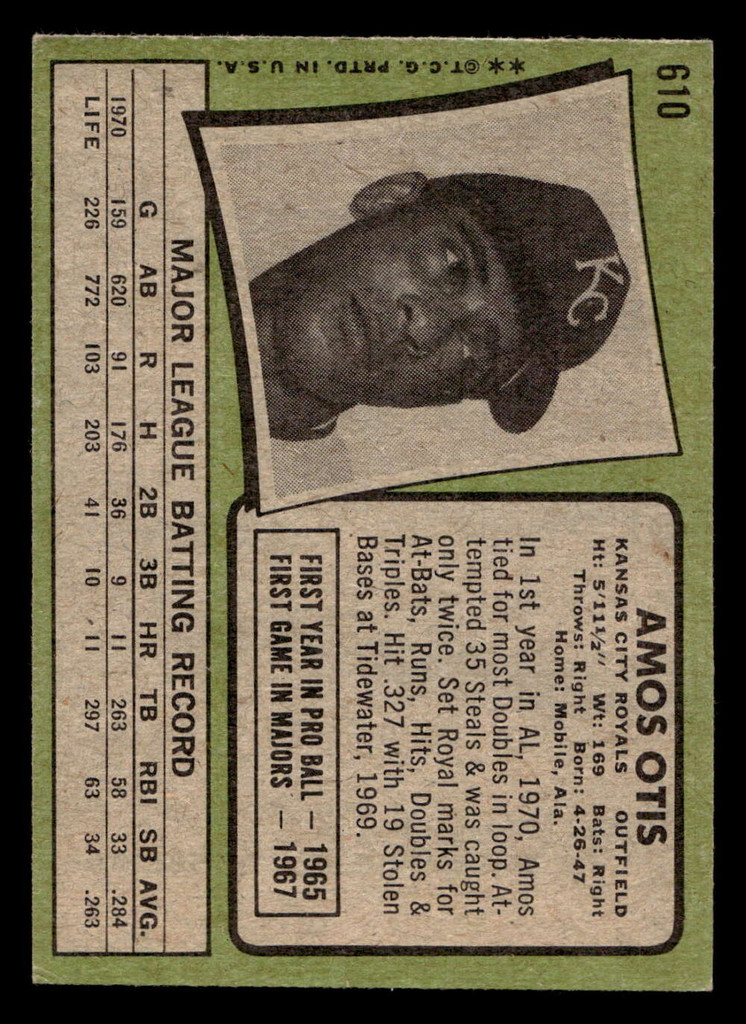 1971 Topps #610 Amos Otis Excellent+  ID: 458456