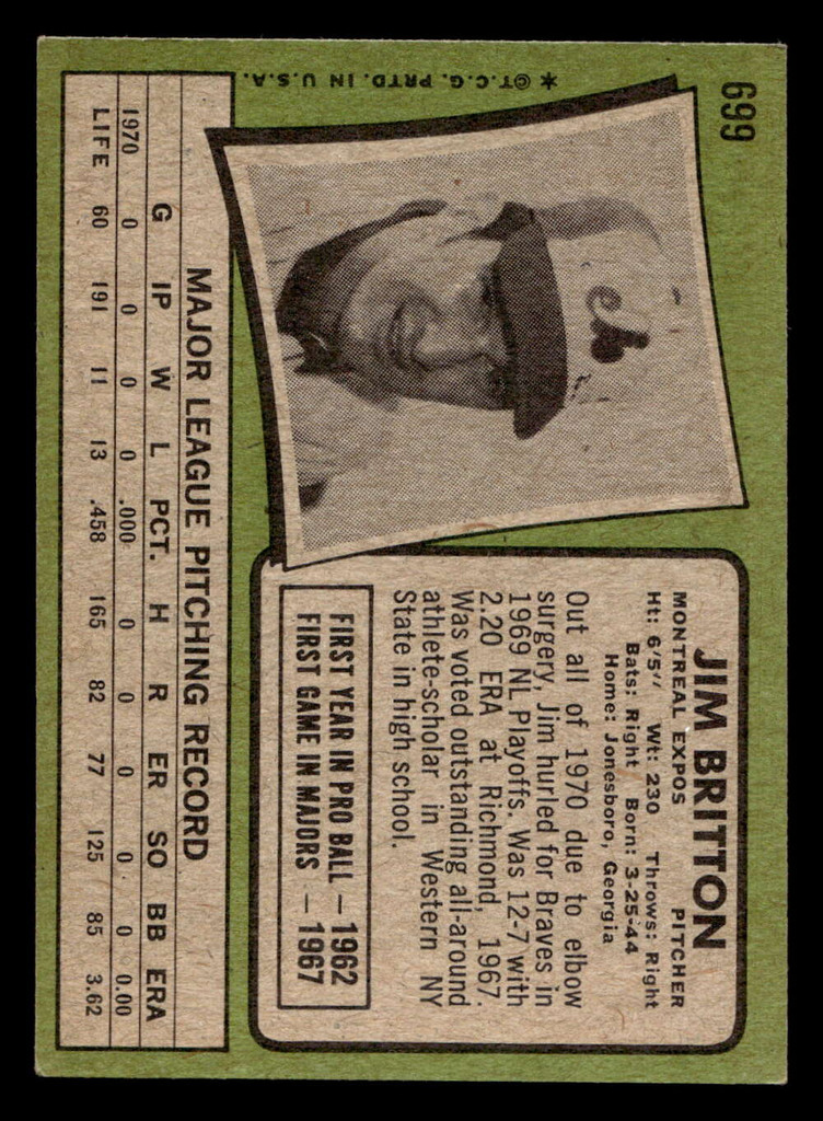 1971 Topps #699 Jim Britton Excellent+ High #  ID: 458691