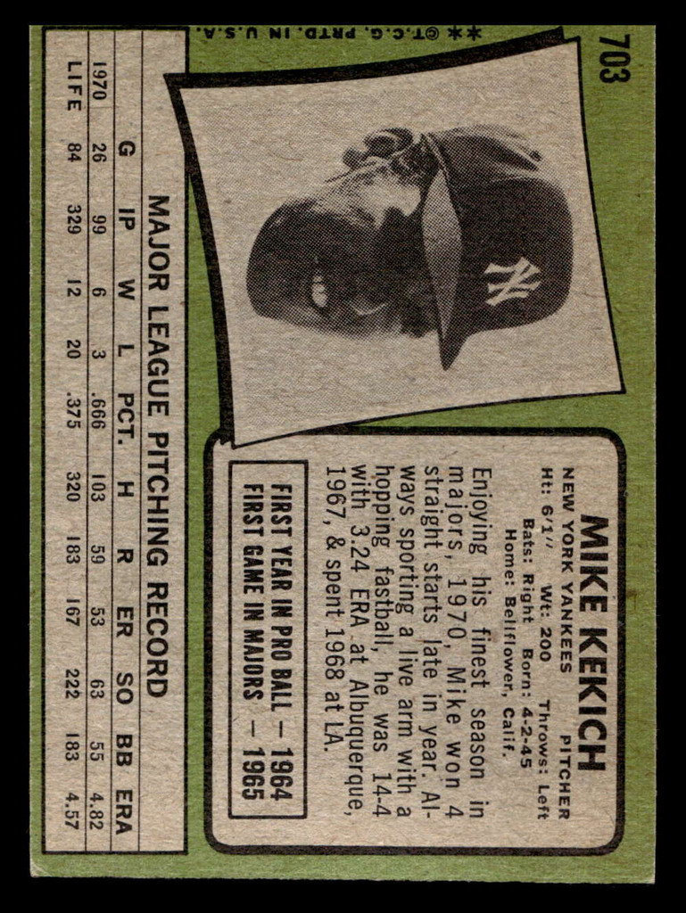 1971 Topps #703 Mike Kekich Ex-Mint High #  ID: 458701