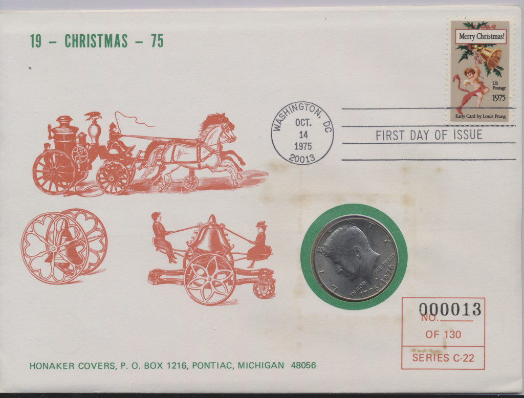 1974 Christmas Honaker Covers  Uncirculated 50 Cents Series C22 000013 Of 130  #*sku36422