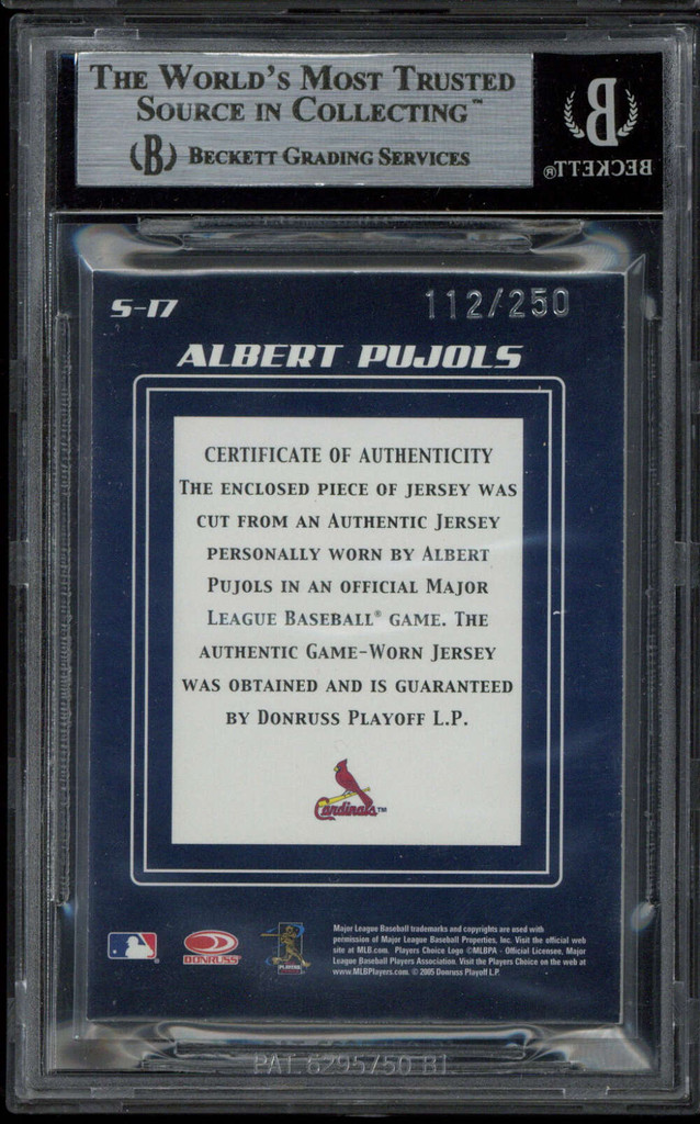 2005 Zenith Spellbound Jerseys #17 Albert Pujols Cardinals BGS 8.5 NM-Mint+