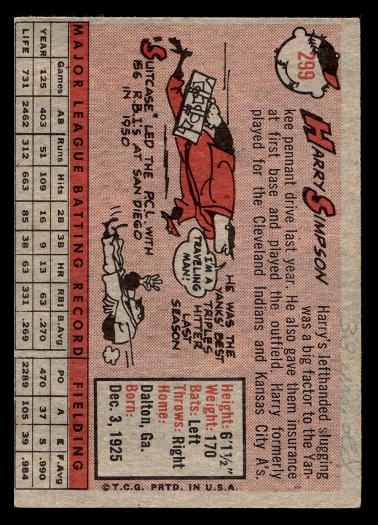 1958 Topps #299 Harry Simpson VG-EX  ID: 466218