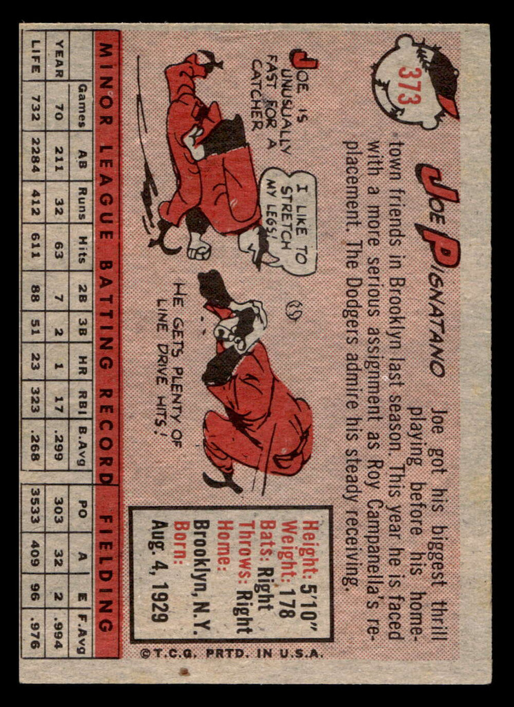 1958 Topps #373 Joe Pignatano VG-EX RC Rookie 