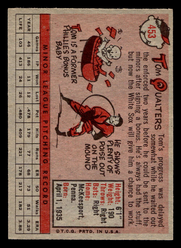 1958 Topps #453 Tom Qualters Ex-Mint  ID: 466484
