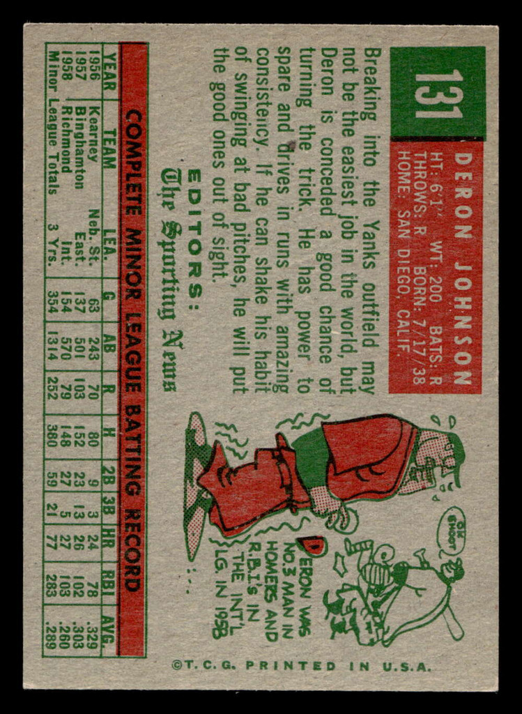 1959 Topps #131 Deron Johnson Excellent+ RC Rookie  ID: 466821