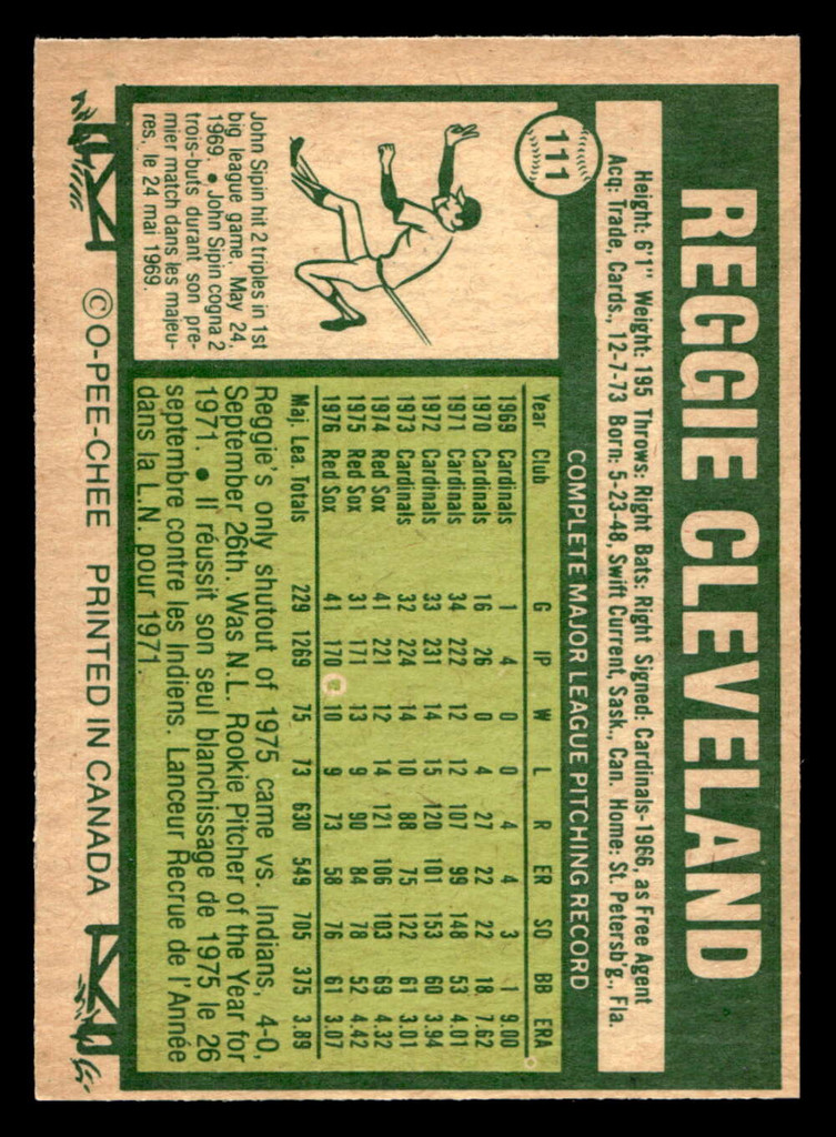 1977 O-Pee-Chee #111 Reggie Cleveland Near Mint OPC 