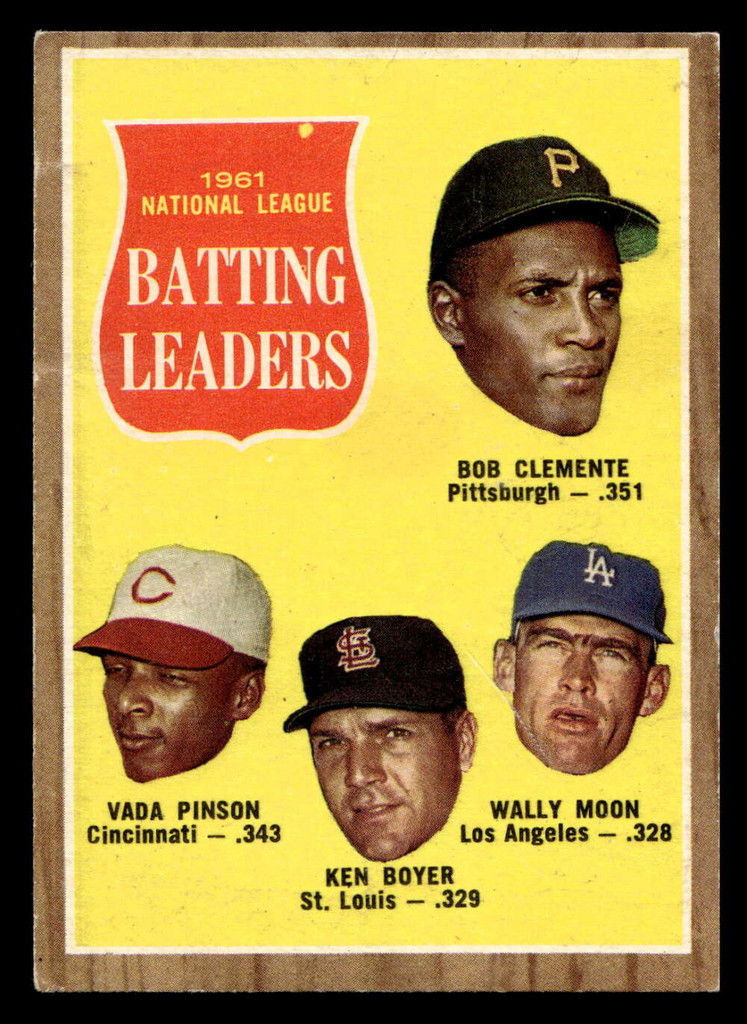 1962 Topps #52 Clemente/Pinson/Boyer/Moon N.L. Batting Leaders Very Good  ID: 469160