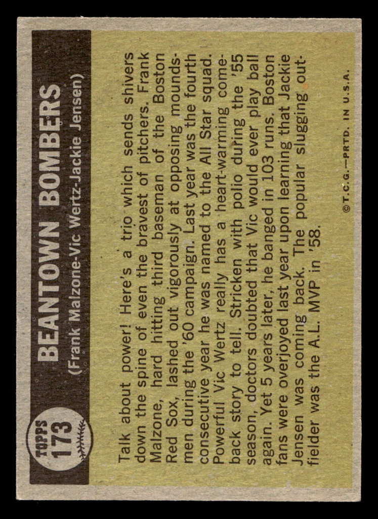 1961 Topps #173 Frank Malzone/Vic Wertz/Jackie Jensen Beantown Bombers Ex-Mint  ID: 469454