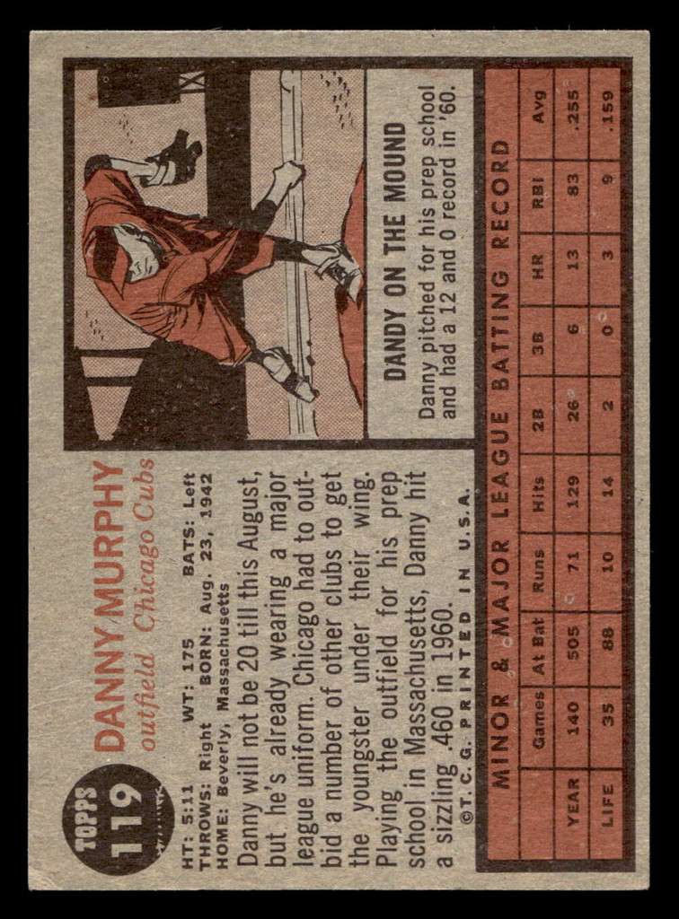 1962 Topps #119 Danny Murphy Excellent+  ID: 470280