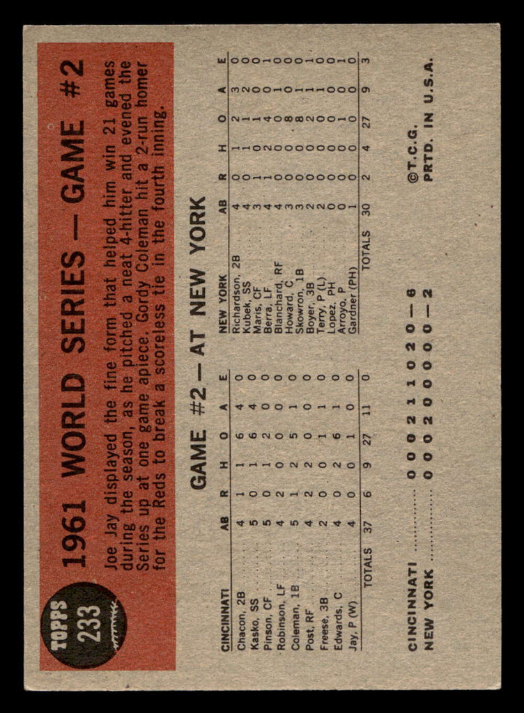 1962 Topps #233 World Series Game 2 Jay Ties It Up Excellent+  ID: 470456