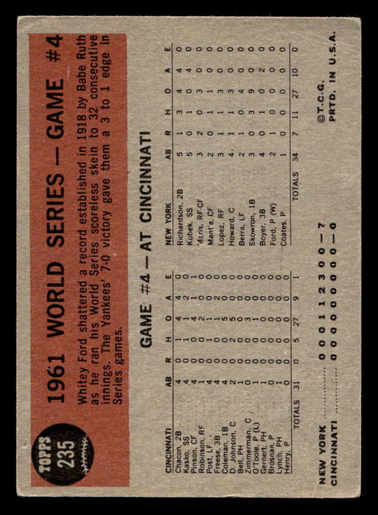 1962 Topps #235 World Series Game 4 Ford Sets New Mark Very Good  ID: 470461