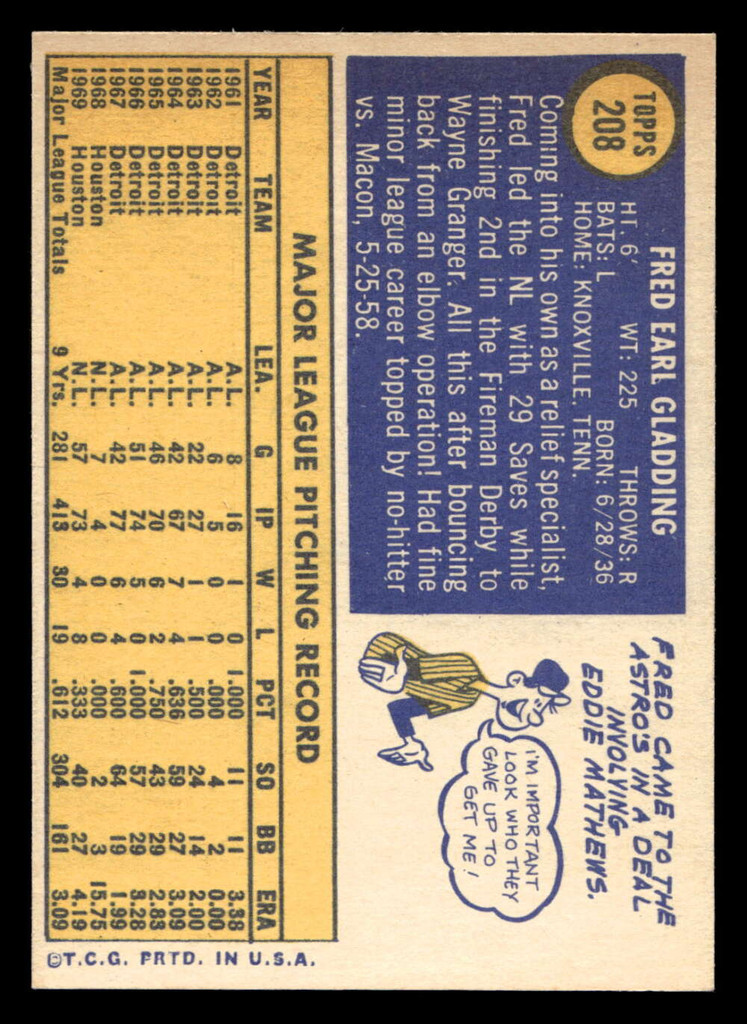 1970 Topps #208 Fred Gladding NM-Mint 