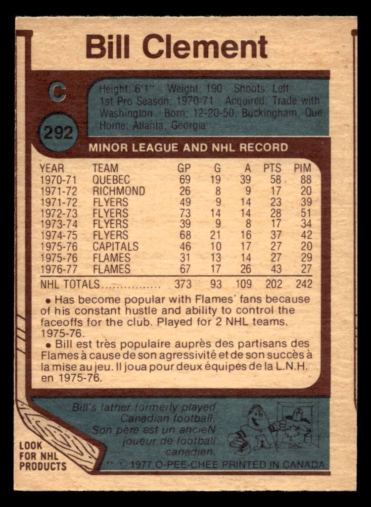1977-78 O-Pee-Chee #292 Bill Clement Near Mint+ OPC 